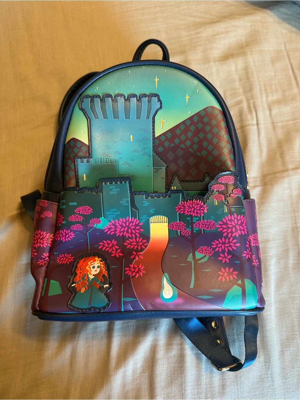 Loungefly Black Mini Backpack with Purple and Teal Floral Lining